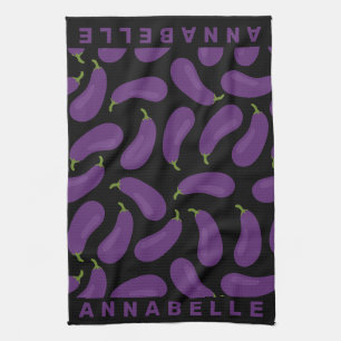 Eggplant Pattern Personalise Tea Towel