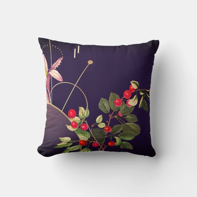 Eggplant Plum Abstract Botanical Cherries Cushion (Front)