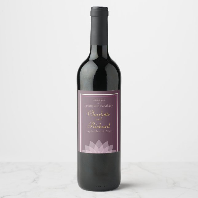 Eggplant Plum and Blush Pink Floral wedding Wine Label (Front)
