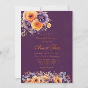 Eggplant Plum Orange Floral Wedding Celebration  Invitation