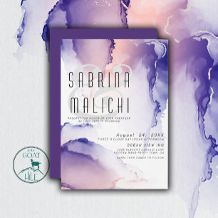 Eggplant Purple and Coral Rose Chic Alcohol Ink Invitation