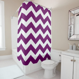 Eggplant Purple and White Large Chevron Pattern Shower Curtain