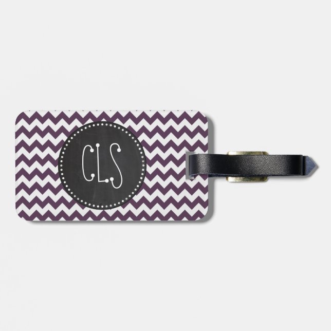 Eggplant Purple Chevron; Retro Chalkboard Luggage Tag (Back Horizontal)