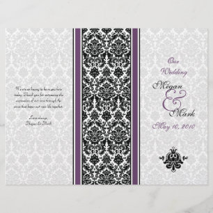 Eggplant Purple Damask Wedding Program