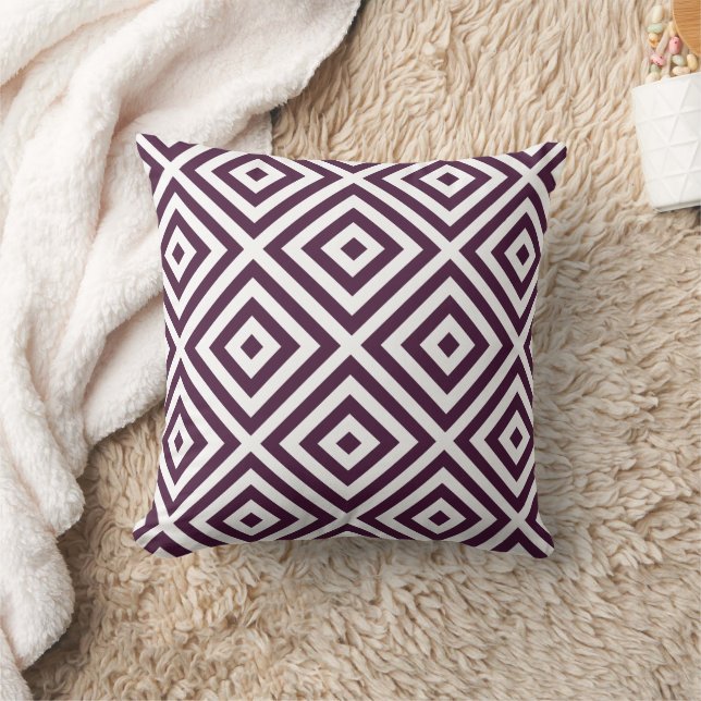 Eggplant Purple Diamond Pattern Throw Pillow (Blanket)
