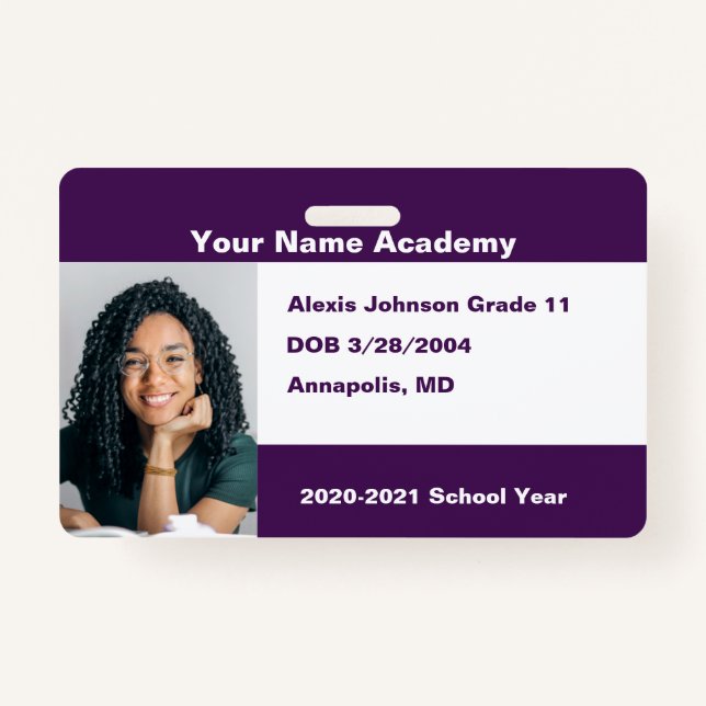 Eggplant Purple Do It Yourself Custom Homeschool ID Badge (Front)