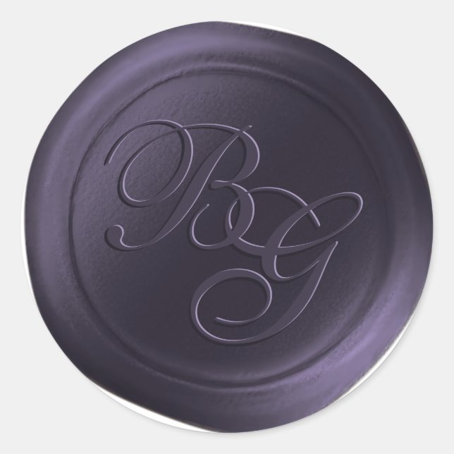 Eggplant Purple Double Monogram Wax Seal Stickers (Front)