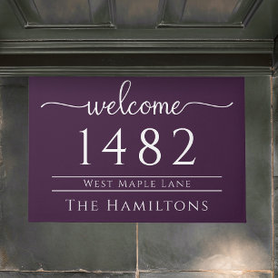 Eggplant purple family name personalized address  doormat
