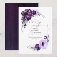 Eggplant Purple Floral Botanical Modern Birthday