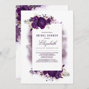 Eggplant Purple Floral Watercolor Bridal Shower Invitation