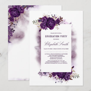 Eggplant Purple Floral Watercolor Graduation Party Invitation