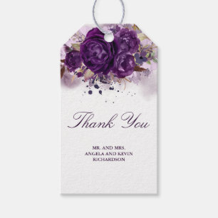 Eggplant Purple Floral Watercolor Wedding Gift Tags