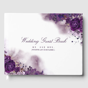 Eggplant Purple Floral Wedding Guest Book