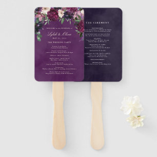 Eggplant Purple Floral Wedding Program Fan