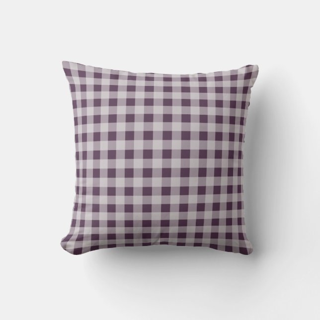 Eggplant Purple Gingham Pattern Cushion (Front)