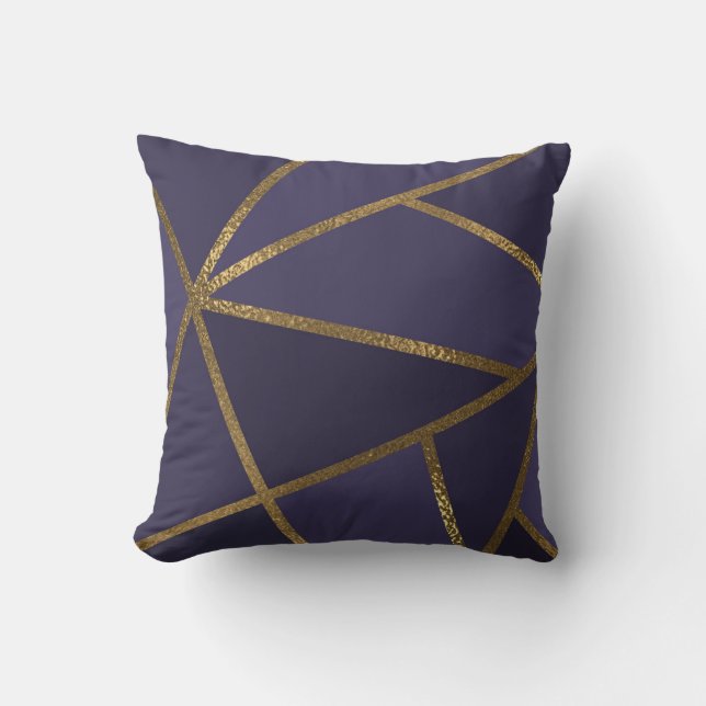 Eggplant Purple Gold Bronze Geometric Glam Chic Cushion (Front)