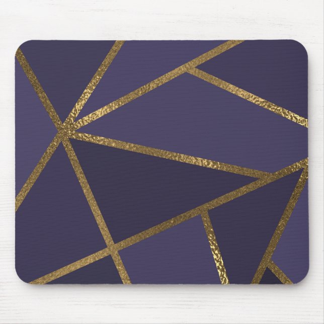 Eggplant Purple Gold Bronze Geometric Glam Chic Mouse Pad (Front)