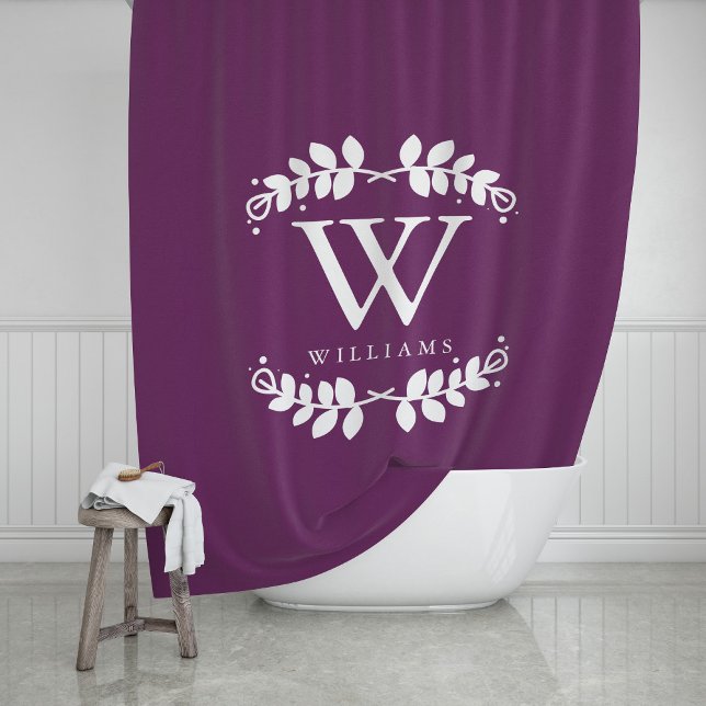 Eggplant Purple Monogram Shower Curtain (Creator Uploaded)