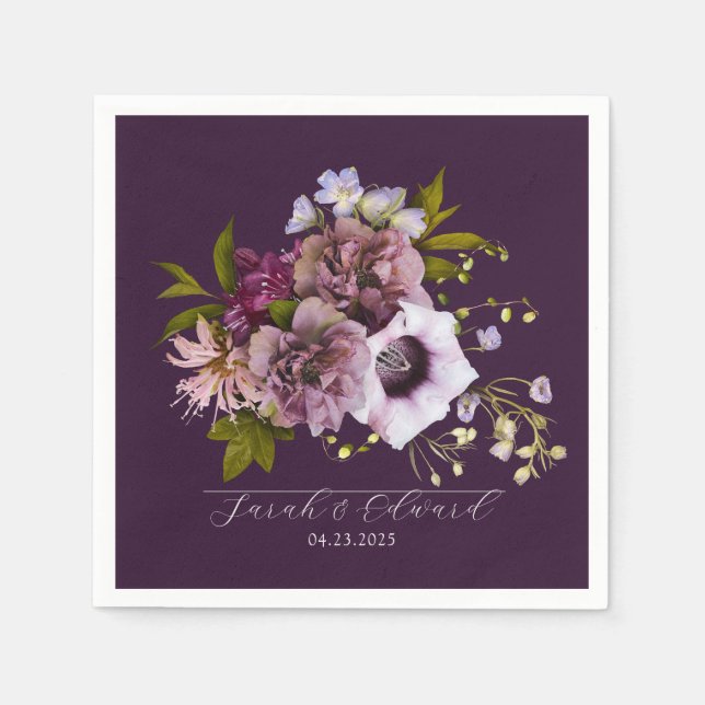 Eggplant Purple Plum Floral  Napkin (Front)