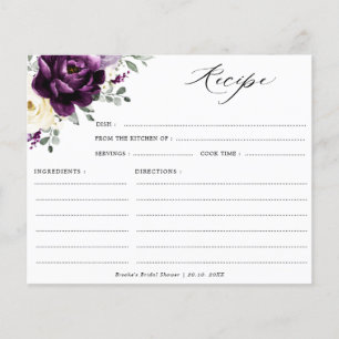 Eggplant Purple Plum Ivory  Bridal Shower Recipe  