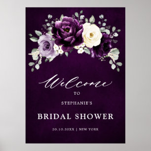 Eggplant Purple Plum Ivory Bridal Shower Welcome   Poster