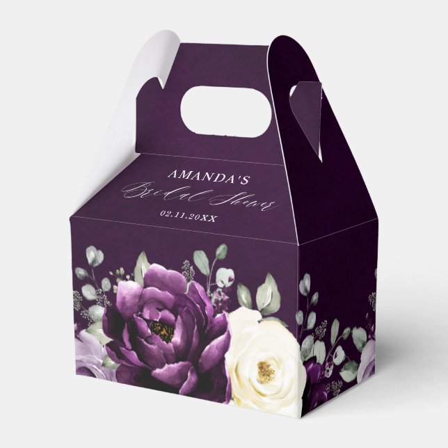 Eggplant Purple Plum Ivory White Bridal Shower     Favour Box (Back Side)