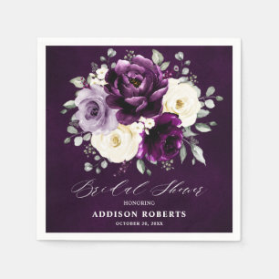 Eggplant Purple Plum Ivory White Bridal Shower Na Napkin
