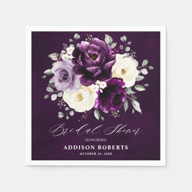 Eggplant Purple Plum Ivory White Bridal Shower  Na Napkin (Front)