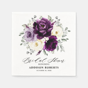 Eggplant Purple Plum Ivory White Bridal Shower Napkin