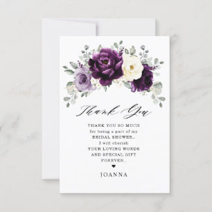 Eggplant Purple Plum Ivory White Bridal Shower     Thank You Card