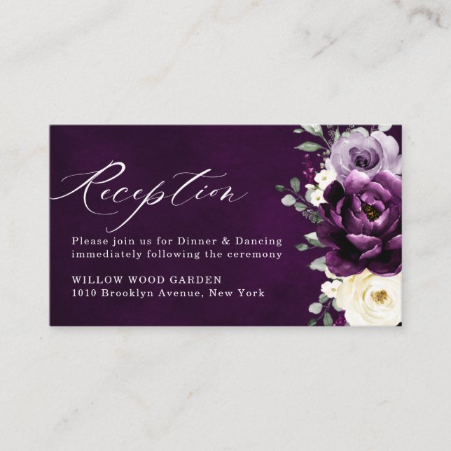 Eggplant Purple Plum Ivory White Floral Wedding En Enclosure Card (Front)