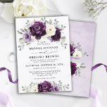 Eggplant Purple Plum Ivory White Floral Wedding Invitation<br><div class="desc">Elegant floral midsummer wedding invitation features a bouquet of watercolor roses peonies in shades of purple plum, champagne ivory floral and sage , lush green botanical eucalyptus leaves. Please find more matching designs and variations from my "blissweddingpaperie" store. And feel free to contact me for further customisation or matching items....</div>