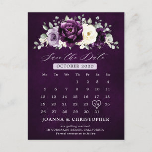 Eggplant Purple Plum Ivory White Save the Date     Postcard