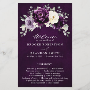 Eggplant Purple Plum Ivory White Wedding Program
