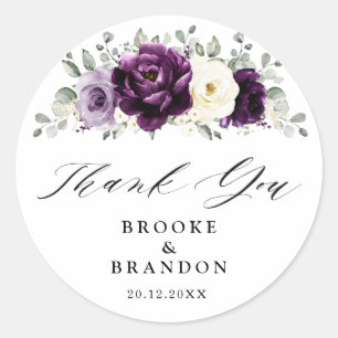 Eggplant Purple Plum Ivory White Wedding Thank you Classic Round Sticker