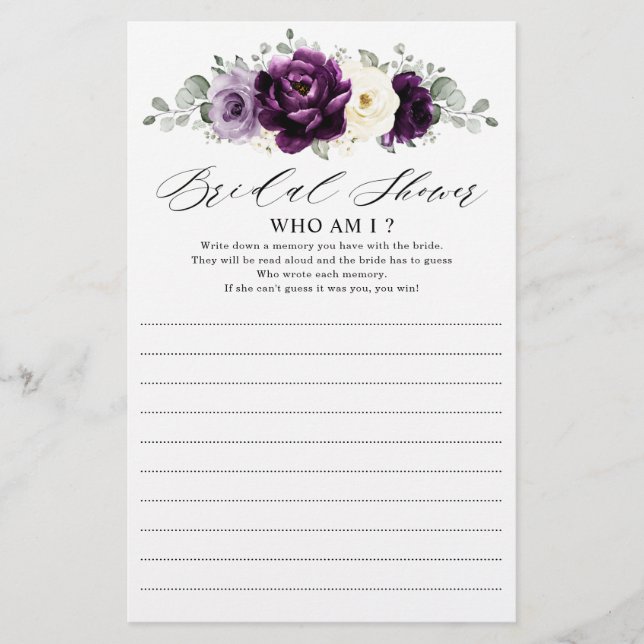 Eggplant Purple Plum Ivory White Who Am I Game   (Front)