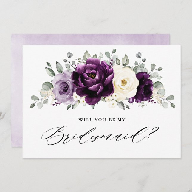 Eggplant Purple Plum Will you be my Bridesmaid Invitation (Front/Back)