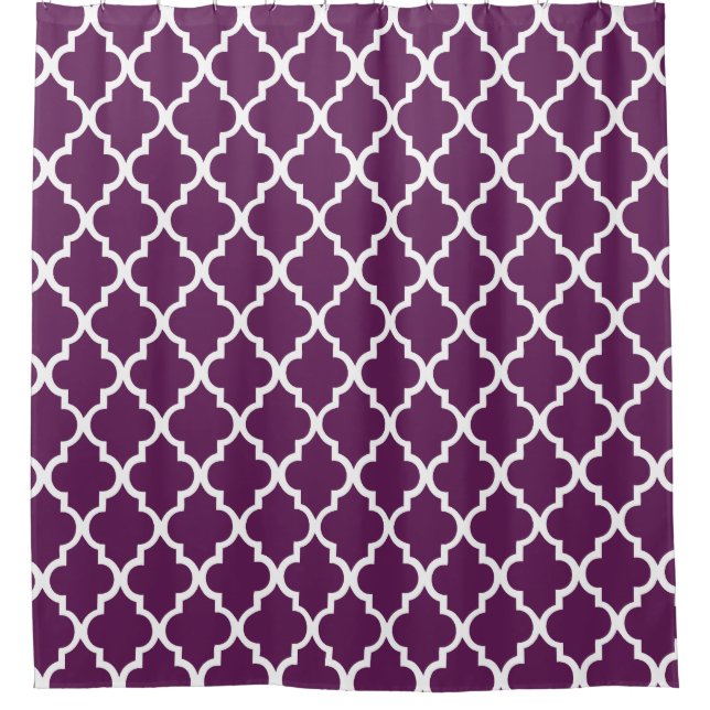 Eggplant Purple Quatrefoil Pattern Shower Curtain (Front)