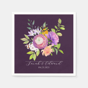 Eggplant Purple Ranunculus Floral Napkin