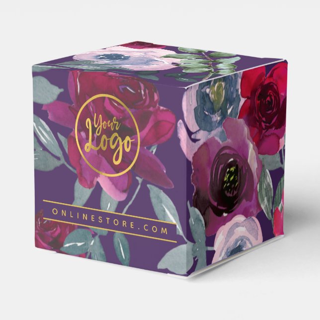 Eggplant Purple Sage Green Floral Branded Product Favour Box (Back Side)