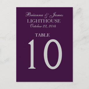 Eggplant Purple & Silver Wedding Table Number Card