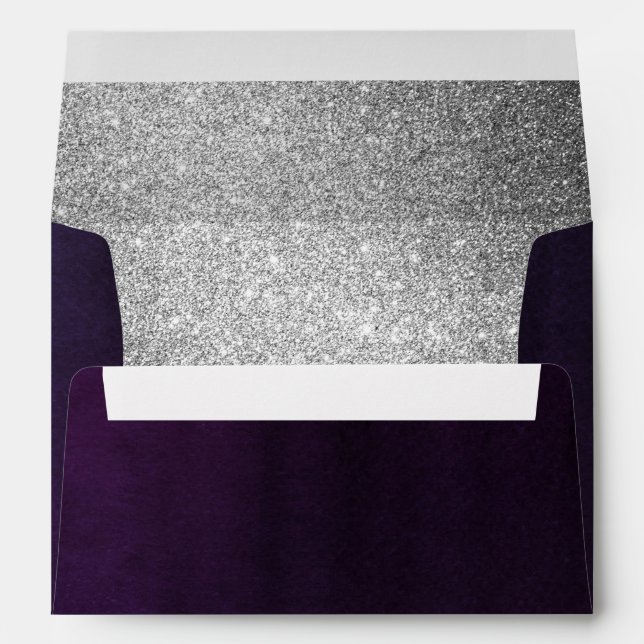 Eggplant Purple Sparkly Silver Glitter Elegant Envelope (Back (Bottom))