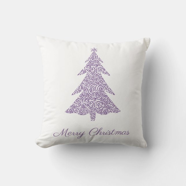 Eggplant purple swirl Christmas tree on white. Cushion (Front)