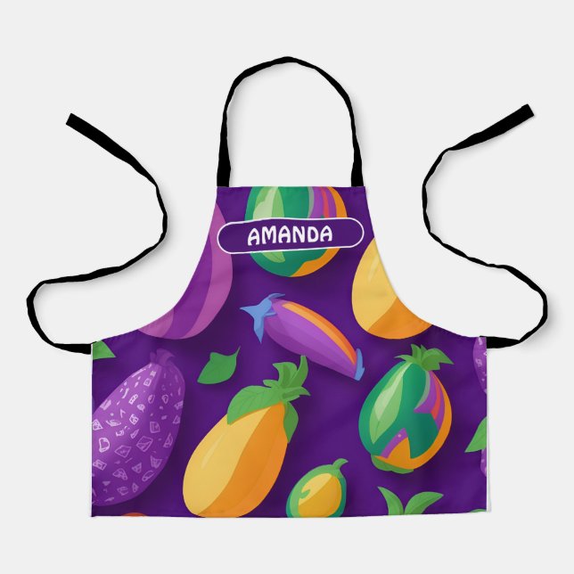 Eggplant Rainbow Colourful Personalised Pattern Apron (Front)