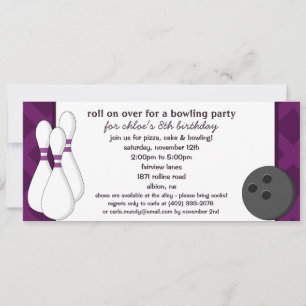 Eggplant Roll on Over Bowling Birthday Part Invitation