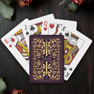 Eggplant Royal Mediaeval Gold Sword Monogram Playing Cards