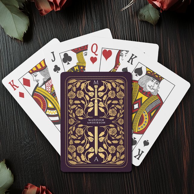 Eggplant Royal Mediaeval Gold Sword Monogram Playing Cards (Creator Uploaded)