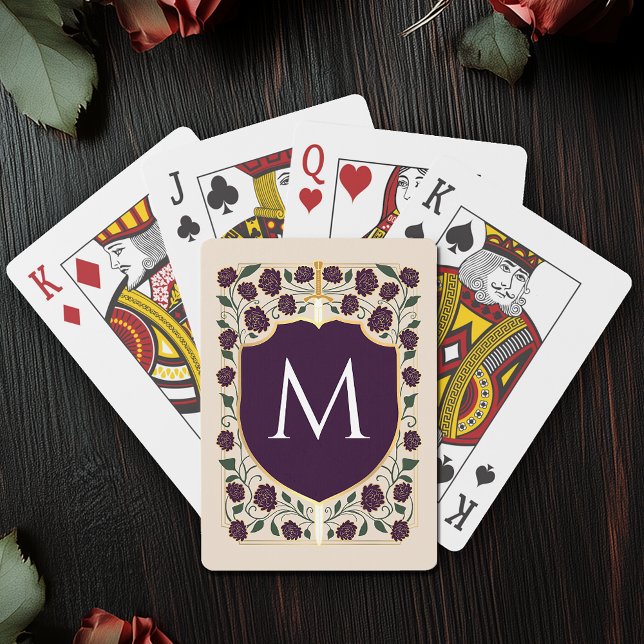 Eggplant Royal Mediaeval Sword & Shield Monogram Playing Cards (Creator Uploaded)