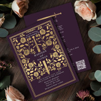 Eggplant Royal Medieval Gold Sword Wedding QR Code