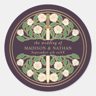 Eggplant Royal Medieval Sword Wedding Classic Round Sticker